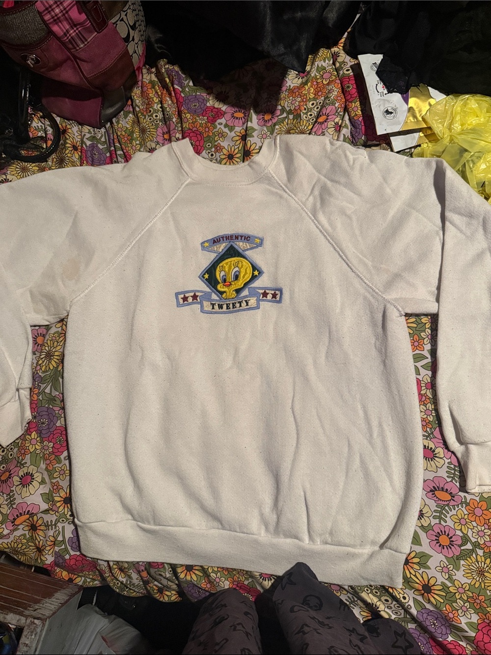 Tweety Cream Crewneck Sweatshirt - Classic Tweety Patch